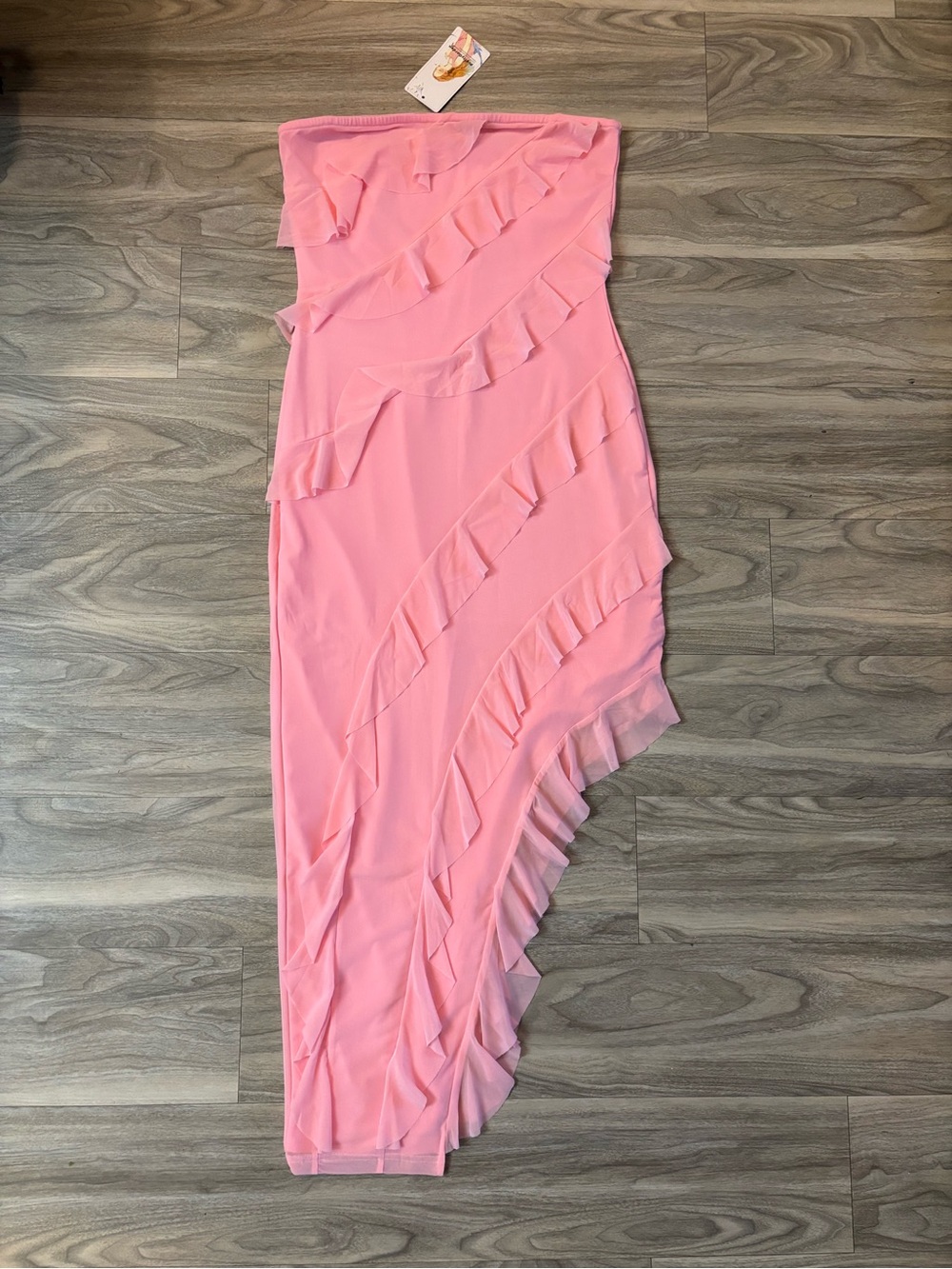 Strapless Pink Ruffle Asymmetrical Dress